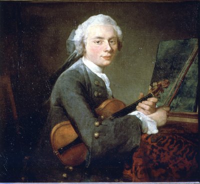 De jonge man met de viool, circa 1738. Portret van Charles Theodose Godefroy. Olieverf op doek door Jean Baptiste Simeon Chardin (1699 - 1789). Parijs, Musée du Louvre door Jean Baptiste Simeon Chardin
