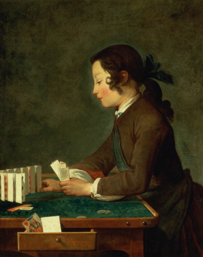 Jonge jongen die kaarten speelt door Jean Baptiste Simeon Chardin