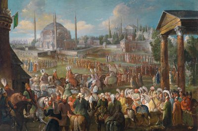De processie van de sultan in Istanbul, ca. 1736 door Jean Baptiste Van Mour
