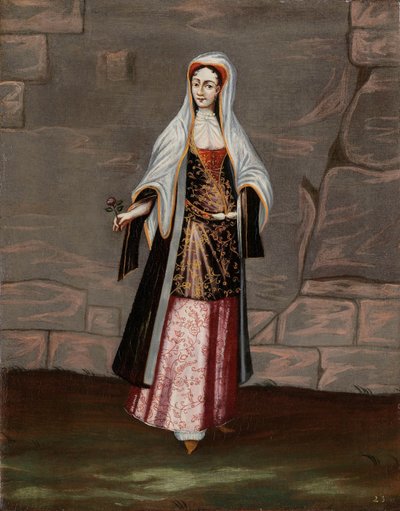 Vrouw van het eiland Mykonos door Jean Baptiste Vanmour (workshop of)