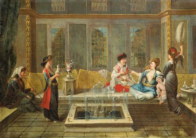 Armeens interieur met een sultan en zijn favoriet door Jean Baptiste Vanmour