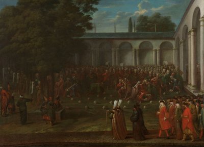 Cornelis Calkoen op weg naar zijn audiëntie bij sultan Ahmed III, c.1727-30 door Jean Baptiste Vanmour