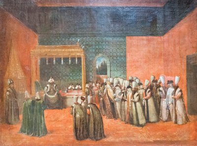 Sultan Ahmed III ontvangt een Europese ambassadeur, ca. 1725 door Jean Baptiste Vanmour