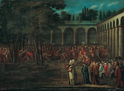 De ambassadeursdelegatie die door de tweede binnenplaats van het Topkapı-paleis trekt door Jean Baptiste Vanmour