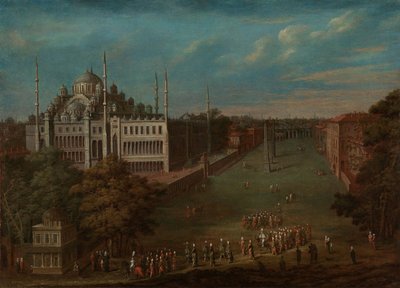 De Grote Vizier Steekt het Atmeydan over (Paardenplein), 1720-37 door Jean Baptiste Vanmour