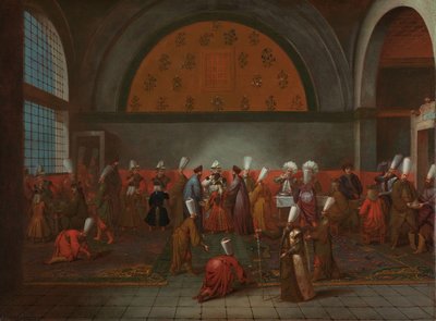 De maaltijd ter ere van ambassadeur Cornelis Calkoen door de grootvizier in naam van sultan Ahmed III, 14 september 1727 door Jean Baptiste Vanmour