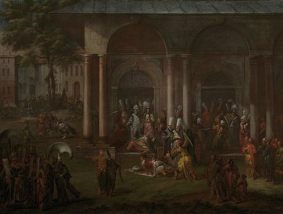 De moord op Patrona Halil en zijn volgelingen door Jean Baptiste Vanmour