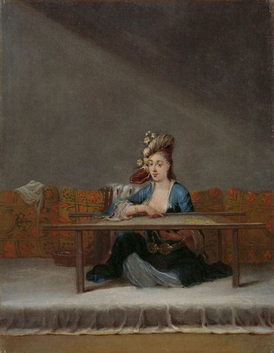 Turkse vrouw bij haar borduurraam, c.1720-37 door Jean Baptiste Vanmour