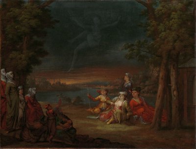 Turkse vrouwen in de omgeving van Constantinopel bekijken een verschijning in de lucht door Jean Baptiste Vanmour