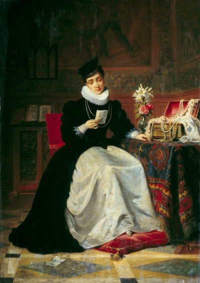 Vrouw die een brief leest door Jean Baptiste Victor Loutrel