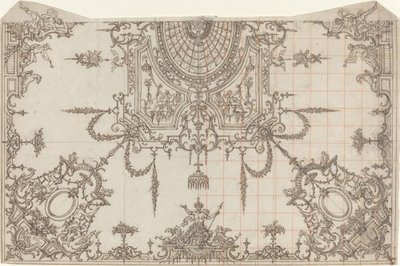 Een Uitgebreid Plafond met Trellises en Zittende Figuren door Jean Berain