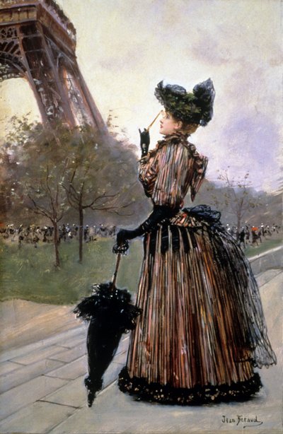 Vrouw voor de Eiffeltoren door Jean Beraud
