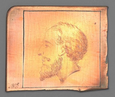 Kop van een man met baard in profiel naar links door Jean Bernard
