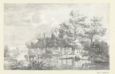 Landschap met wadende koeien door Jean Bernard