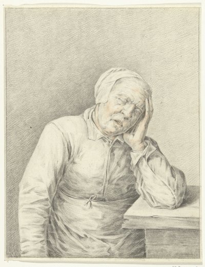 Slapende oude vrouw, met het hoofd in de hand door Jean Bernard