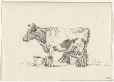 Staande koe, met melkemmer en melkkrukje door Jean Bernard