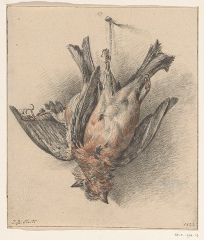 Twee dode vogels, aan een touwtje afgehangen door Jean Bernard