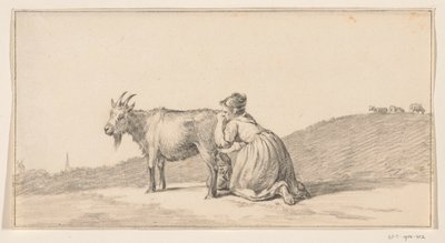 Vrouw die een geit melkt door Jean Bernard