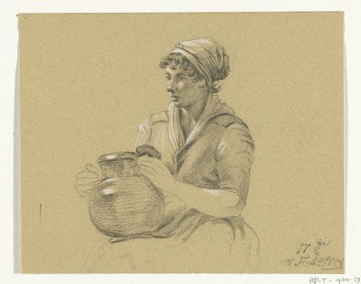Zittend meisje met een grote kruik door Jean Bernard
