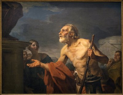 Diogene vraagt om aalmoes aan standbeelden door Jean Bernard Restout