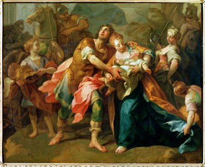 Hector neemt afscheid van zijn zoon en Andromache door Jean Bernard Restout