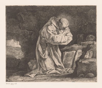 Heilige Bruno geknield in gebed door Jean Bernard Restout