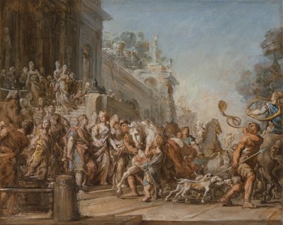 Het vertrek van Dido en Aeneas voor de jacht, 1772-4 door Jean Bernard Restout