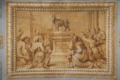 Faux verguld reliëf, met de geit geplaatst op het versierde altaar en omringd door aanbiddende figuren door Jean Boulanger