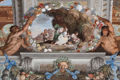 Kleine Bacchus met drie verpleegsters die over hem heen leunen door Jean Boulanger