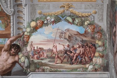 Een van de eenenveertig panelen met scènes die de gebeurtenissen van Bacchus vertellen door Jean Boulanger