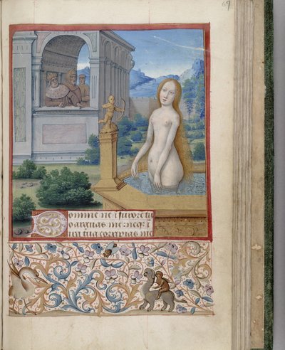 Bathseba badend Getijdenboek, 1485-1499 door Jean Bourdichon