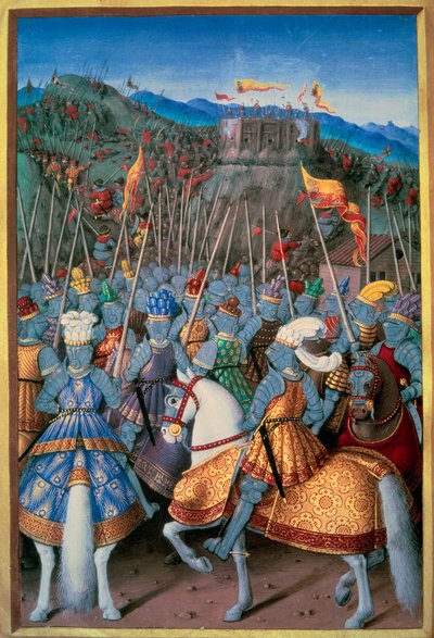 Italiaanse Oorlogen: Koning Lodewijk XII (1462-1515) viel Genua aan met zijn troepen in 1507. Miniatuur uit 