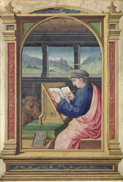 St. Lucas schrijft, uit een getijdenboek door Jean Bourdichon