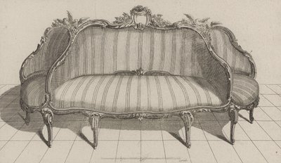Canapé à Jouë dans le gout Pictoresque, gepubliceerd midden jaren 1770 (gravure op geschept papier) door Jean Charles (after) Delafosse