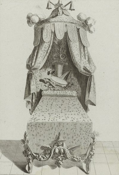 Lit à la Chinoise, gepubliceerd midden jaren 1770 (gravure op geschept papier) door Jean Charles (after) Delafosse