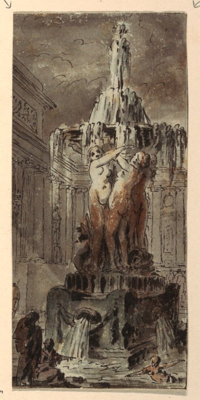 Architectonische Fantasie met Fontein door Jean Charles Delafosse