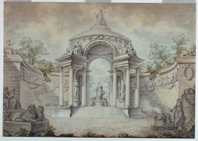Exedra in een park gewijd aan de deugden en menselijke activiteiten door Jean Charles Delafosse