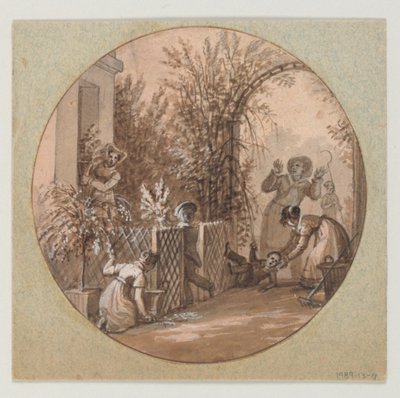 Ontwerp voor een Geschilderd Porseleinen Bord, Tuinscène uit de Service de la Culture des Fleurs (Bloemencultuurservice) door Jean Charles Develly