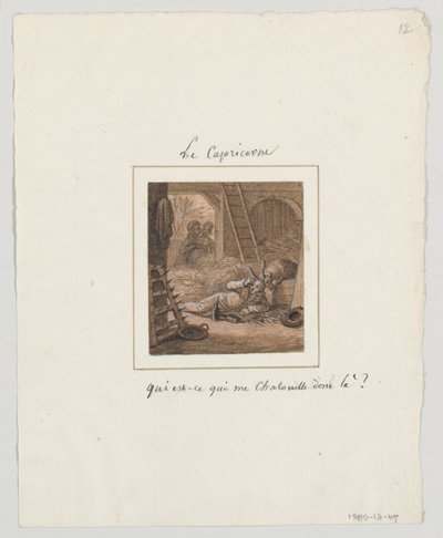 Ontwerp voor een beschilderd porseleinen bord, Le Capricorne uit de Zodiac Travesti Service door Jean Charles Develly