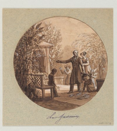 Ontwerp voor een Geschilderd Porseleinen Bord, Le Jasmin (Jasmijn) uit de Service de la Culture des Fleurs door Jean Charles Develly