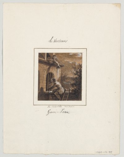 Ontwerp voor een beschilderd porseleinen bord, Le Verseau (Waterman) uit de Le Zodiaque Travesti (De Farcische Dierenriem) Service door Jean Charles Develly