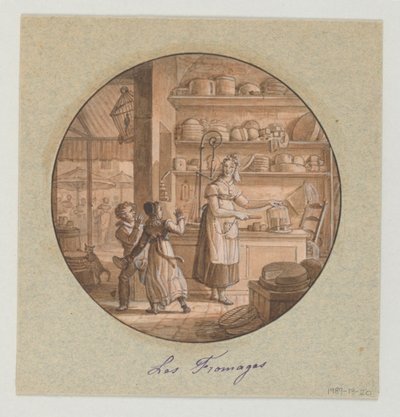 Ontwerp voor een beschilderd porseleinen bord, Les Fromages voor de Dessertservice door Jean Charles Develly