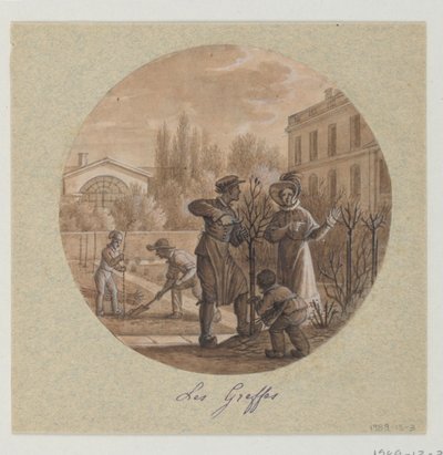 Ontwerp voor een Geschilderd Porseleinen Bord, Les Greffes (Enten) uit de Service de la Culture des Fleurs (Bloemencultuurdienst) door Jean Charles Develly
