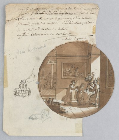 Ontwerp voor een Geschilderd Porseleinen Bord, Les Liqueurs voor de Services des Objets des Dessert door Jean Charles Develly