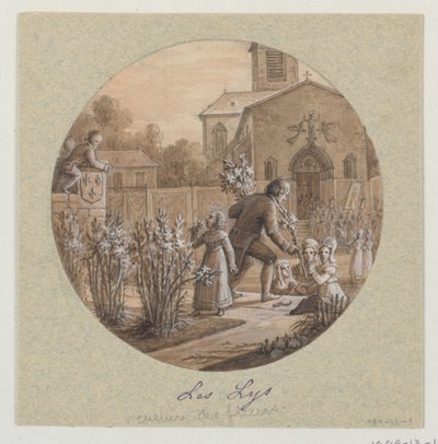 Ontwerp voor een beschilderd porseleinen bord, Les Lys (Lelies) uit de Service de la Culture des Fleurs (Bloementeeltservice) door Jean Charles Develly