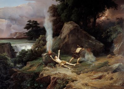 De dood van Abel, jaloers, doodt zijn broer Abel door Jean Charles Joseph Rémond
