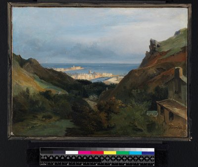 Italiaans landschap met uitzicht op een haven, voor 1875 door Jean Charles Joseph Rémond