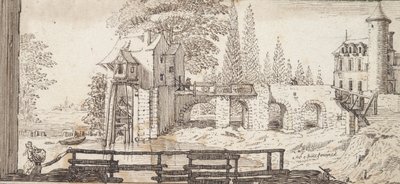 Rustieke Scene met Molen en Vijver door Jean Chaufourier