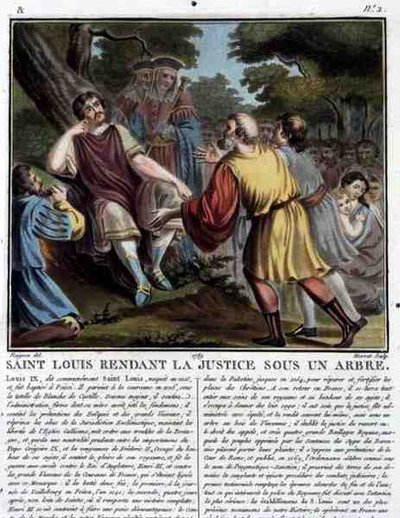 Saint Louis (1215-70) Spreekt Recht Onder een Boom, gegraveerd door Jean Baptiste Morret 1789 (gekleurde gravure) door Jean Claude (after) Naigeon