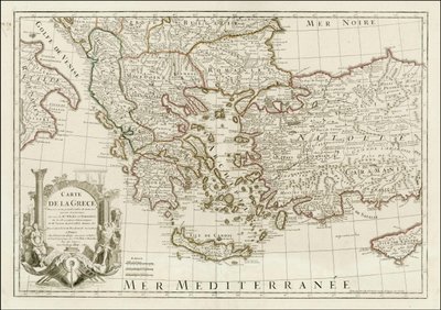 1780 kaart - Carte de la Grece Dressee sur un grand nombre de memoires anciens et nouveaux, Sur ceux de Mrs. Whele et Tournefort door Jean-Claude Dezauche